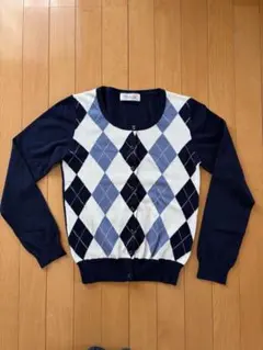 ★レッセパッセ★アーガイル柄　ニットカーディガン　38 ネイビー