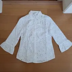 【タグ付き】ナラカミーチェ　カットワークレースフリルシャツ　白ブラウス