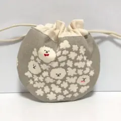 ポップコーン犬　 ミニミニ まんまる 巾着　ハンドメイド