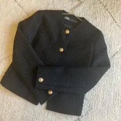 ZARA ノーカラーツイードジャケット XS