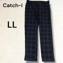 catch-I ストレートパンツ　ストレッチ素材　グレー　チェック　大きいサイズ
