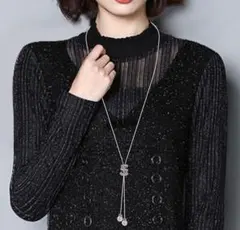 v82大人気☆3連チャーム☆パールロングネックレスペンダント241