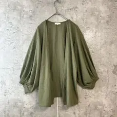 ハッシュアッシュ ♡ 美品　七分袖　カーディガン　バルーンスリーブ　抹茶色　M