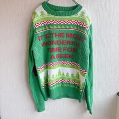 スペンサーズ アグリークリスマスセーター 【M】緑 ビール 派手 個性的 古着風
