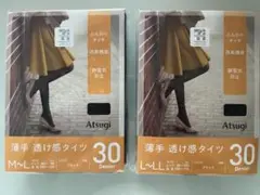 Atsugi 30デニール 薄手タイツ ブラック M-L ・L-LL