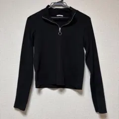 GU ハーフ　ジップ　トップス　カットソー　ブラック　黒　M