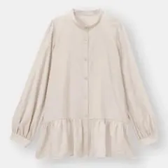 ◎新品　GU ジーユー　ギャザーフレアロングシャツ 長袖　ベージュ　S