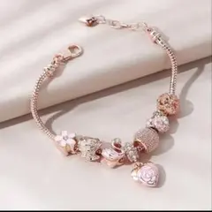 チャーム付き ブレスレット（ローズゴールド／パンドラ風）28g