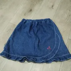 デニム フリル付きスカート 花柄刺繍　120