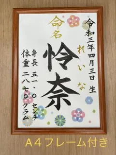 手書きオーダー命名書　命名紙　出産祝い　記念品　代筆　フレーム付き　匿名配送