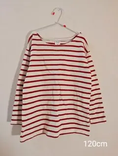 120cm 赤と白のボーダー 長袖カットソー
