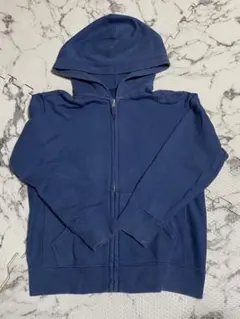ネイビー フード付き ジップアップパーカー