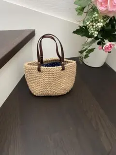 ミニミニ麻ひもかごバッグ　本革