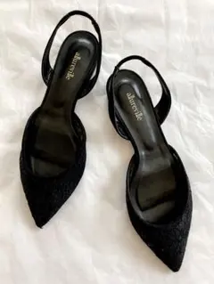 アルアバイル ポインテッド スリングバック ローヒール パンプス 23.5 黒のサムネイル