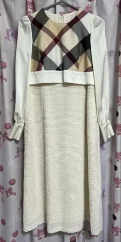 新品 ブルーレーベルクレストブリッジ フリンジジャカードコンビワンピース 38