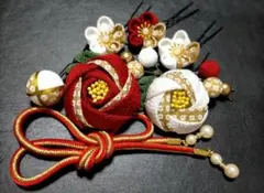 つまみ細工　ちりめん細工　髪飾り　つばき　椿　ツバキ