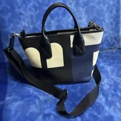 BALLY バリー幾何学模様 ハンドバッグ ネイビー/ホワイト