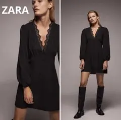 ◆ ZARA ザラ　レース襟　シャツ　チュニック　ワンピース　ブラック