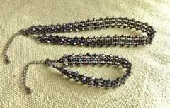 【ハンドメイド】ビーズネックレス ビーズブレスレット セット ブラック キラキラ