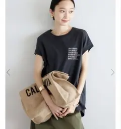 ボンジュールサガン 【汗染み防止】レタリング刺繍フレンチスリーブTシャツ　CGのサムネイル