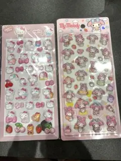 新品　キティ　マイメロ　立体　硬い　シール　2点セット