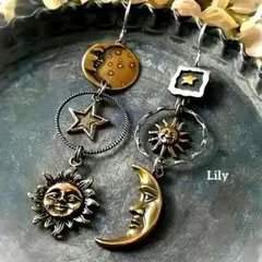 ✨ 月 太陽 星 非対称 惑星 ピアス ヴィンテージ アンティーク レトロ