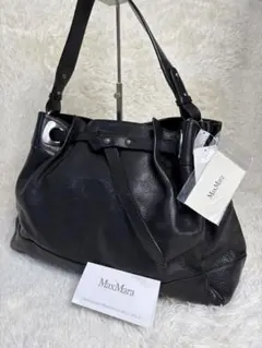 タグ付き・極美品✨Max Mara レザートートバッグ ブラック 羊革 大容量のサムネイル