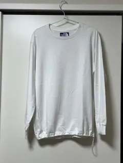 ホワイト 長袖カットソー 裾ドローコード付き