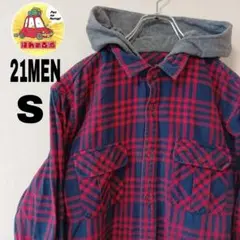 USA古着 21men ネルシャツパーカー　S レッド　ネイビー