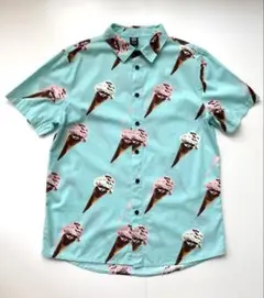 美品【NEFF】ストロベリーアイスクリームプリント半袖シャツ　ミントブルー