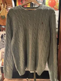 POLO RALPH LAUREN ケーブルニットセーター S オリーブグリーン