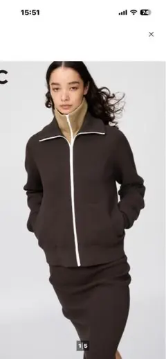 新品 ユニクロ C ミラノリブフルジップカーディガン L ブラウンUNIQLO