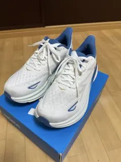 HOKA Clifton 9ランニングシューズ ホワイト/ブルー25.5wide
