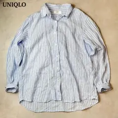 ユニクロ プレミアム リネンシャツ ストライプ ブルー XL