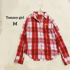 【希少】tommy girl トミーガール 星柄ロゴ刺繍 チェックシャツ M 赤