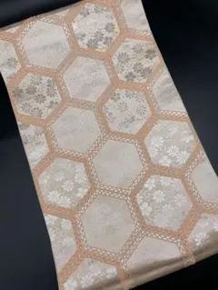 高級　正絹　◇ 袋帯　フォーマル　洒落帯　亀甲柄　銀糸　293