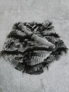 リアルファー　スヌード　 ショートマフラー　襟巻　グレー　ブラック