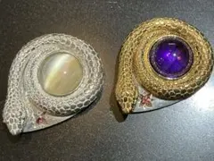 天然石付き蛇デザインネックレス2点セットゴールドとシルバー