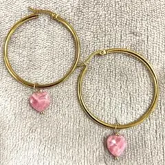 インカローズハート型フープピアス