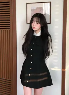 ツイードノースリーフレアミニワンピース[ai214]