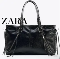 ZARA フリンジショッパー 編み込みショルダー　トートバッグのサムネイル