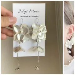 6753アンティークピアスイヤリングシルバー大ぶりフラワー淡水パールお花ロング