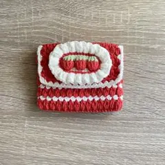 【No.27】かぎ編み、ミニ財布、ハンドメイド、カードケース、いちごクリーム