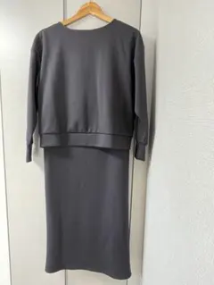 カットソーセットアップ風ワンピース グレー　マタニティ産後授乳服