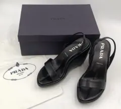 美品 PRADA プラダ スクエアトゥ ミュール パンプス レザー 黒 35