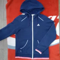 adidas♥️フード付ジャージジャケット Mサイズ ネイビー/ピンク