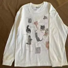 猫プリント ホワイト 長袖Tシャツ