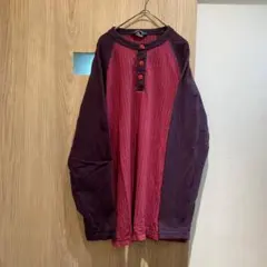 WOOL RICH L 赤 ストライプ柄 ラグラン ヘンリーネック ロンTのサムネイル