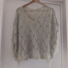 E hyphen world gallery ニットポンチョ フリンジのサムネイル