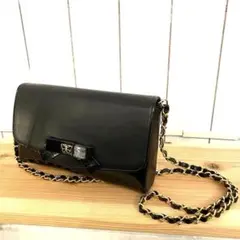 ♯309 HANAE MORI ミニショルダーバッグゴールドチェーンレザー 蝶